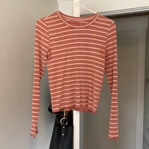 striped pink long sleeve crop top